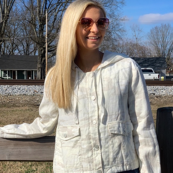 🔥SANCTUARY🔥HOODED WHITE LINEN CAMO JACKET SMALL NWT - Picture 3 of 10